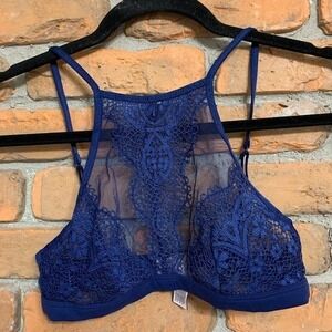 Victoria's Secret Body by Victoria Sheer High Neck Lace‎ Bralette Navy Blue - XS